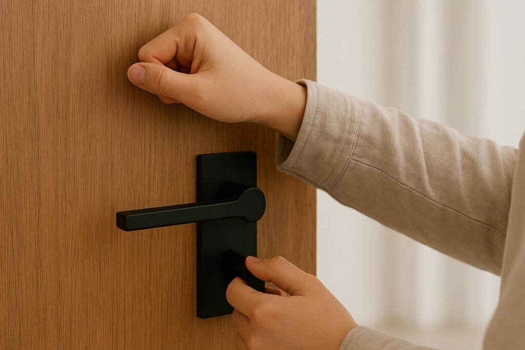 Handle pintu aluminium alloy matte anodized yang modern dan ringan.