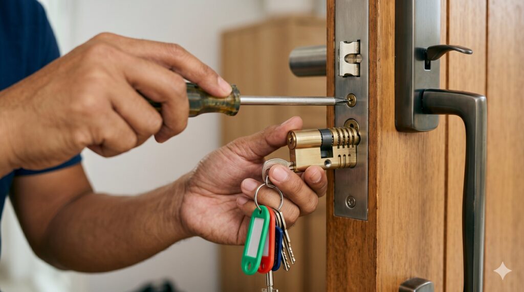 Orang Indonesia mengganti silinder kunci pintu rumah sendiri dengan mudah menggunakan obeng