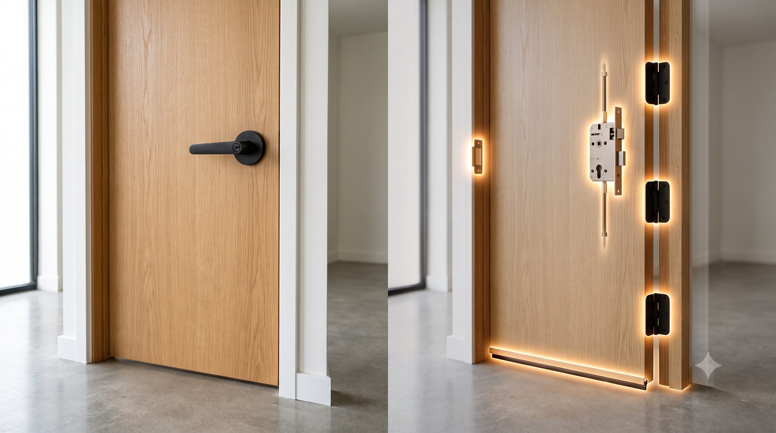 Ilustrasi anatomi bagian pintu rumah yang sering diabaikan, seperti mortise lock, engsel, dan seal.