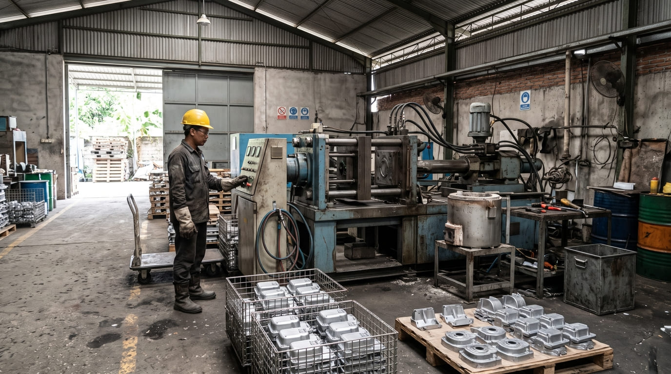 PT. Pancamas Elite Diecasting Aluminum Factory Indonesia 10 Proses HPDC die casting di workshop manufaktur skala UMKM Indonesia